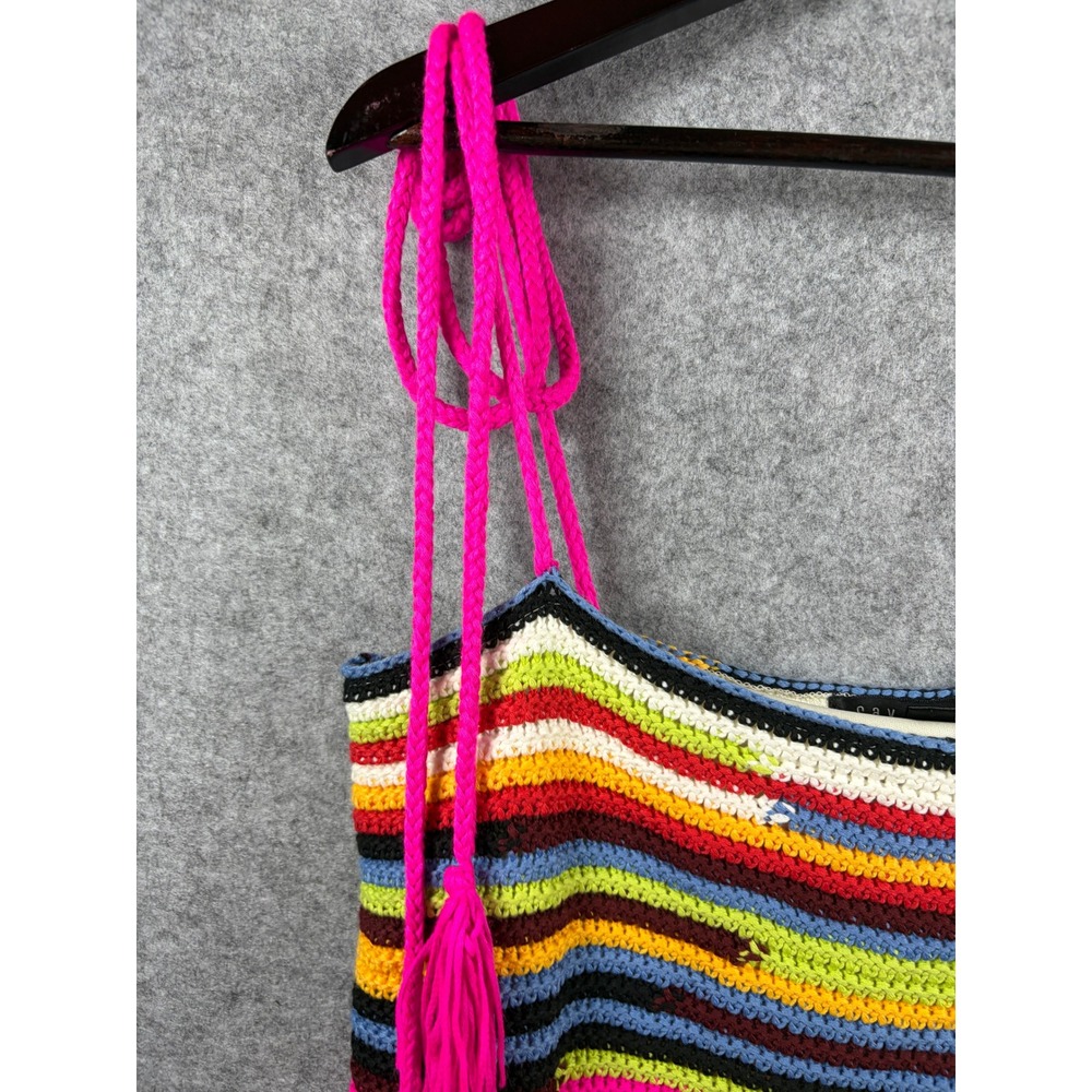Say What? Crochet Striped Crop Top Tie Strap Cami Womens M Music Festival Boho View 5